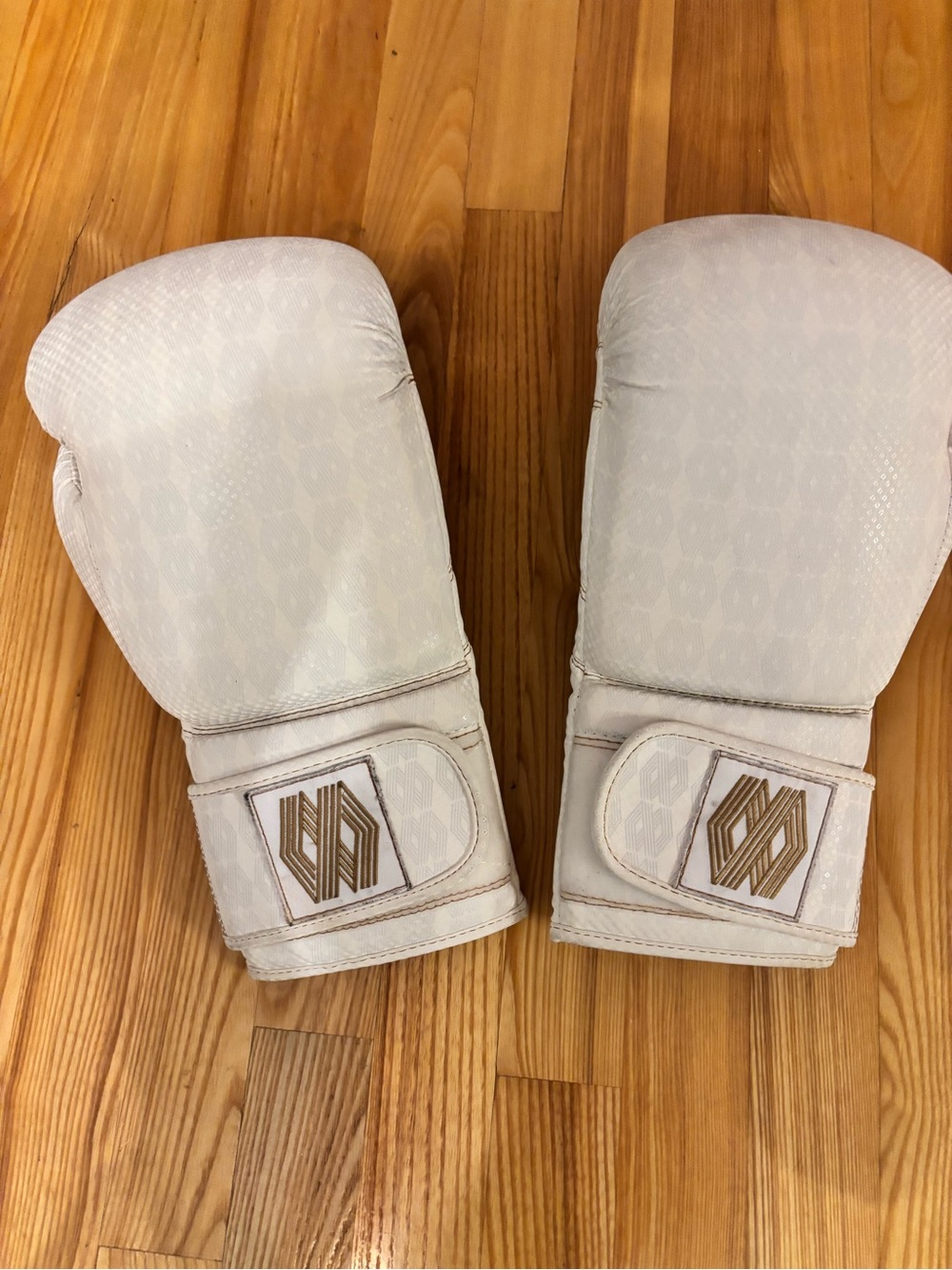 LG Mayweather White Boxing Gloves with Gold Logo